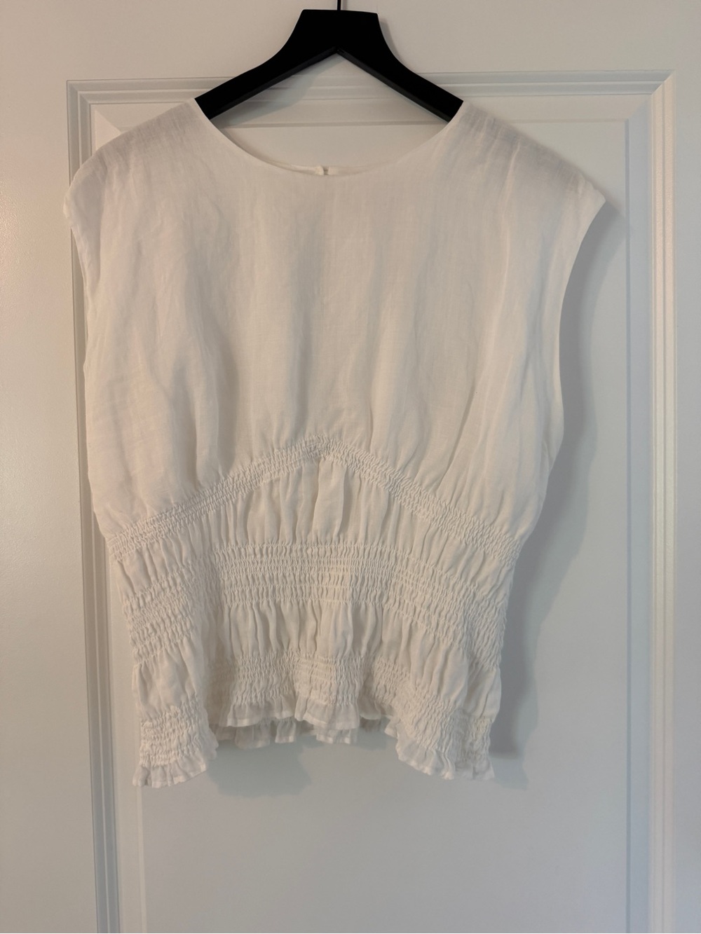 FRAME Women’s White Smocked Waist Cap-Sleeve Top